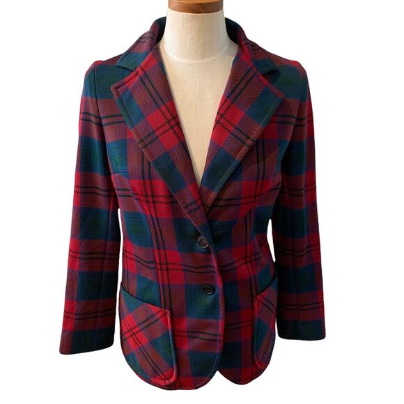 Vintage Jackets & Blazers - Vintage 70s Tartan Plaid Tailored Blazer Red